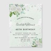 Anniversaire floral argent vert invitation aimant (Devant)