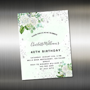 Anniversaire floral argent vert invitation aimant