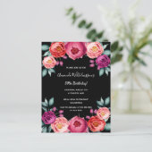 Anniversaire floral noir rose or rousse invitation (Debout devant)