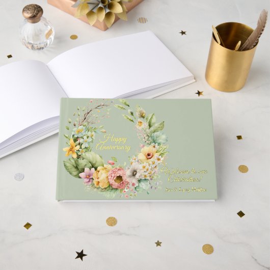 Anniversaire Floral vert Gold Foil (Recto ouvert)