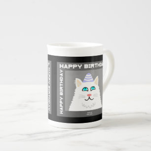 Anniversaire Fluffy White Chat Bone China Mug