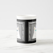 Anniversaire Fluffy White Chat Bone China Mug (Devant)