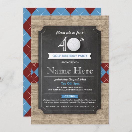 Anniversaire Golf Ball 30e 40e 50e Invitation (Devant / Derrière)