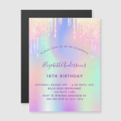 Anniversaire holographique rose invitation aimant (Devant / Derrière)