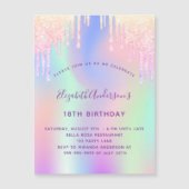 Anniversaire holographique rose invitation aimant (Devant)