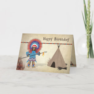 Anniversaire - Indien avec tepee - Carte de plaisi