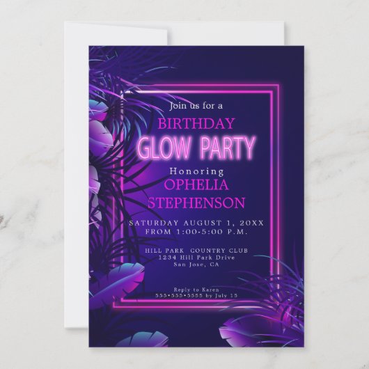 Anniversaire | Invitation d'anniversaire de néon t (Devant)