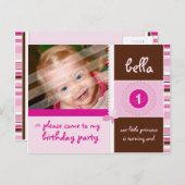 ANNIVERSAIRE INVITATION :: grâce - fille (Devant / Derrière)