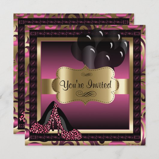 Anniversaire| Invitation Leopard rose High Heels (Devant / Derrière)