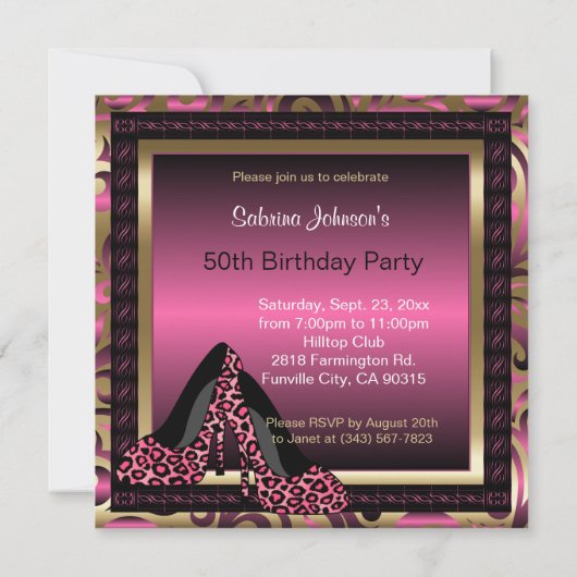Anniversaire| Invitation Leopard rose High Heels (Dos)
