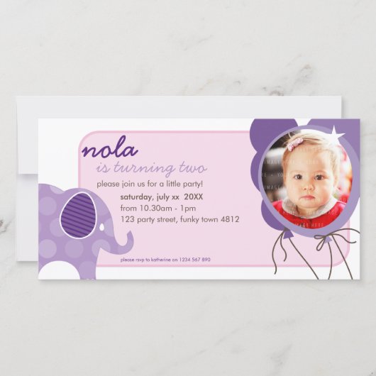 ANNIVERSAIRE INVITATION PHOTOCARD :: éléphant + ba (Devant)