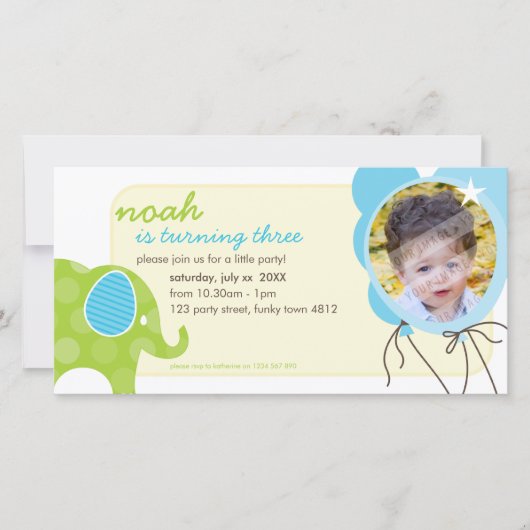 ANNIVERSAIRE INVITATION PHOTOCARD :: éléphant + ba (Devant)