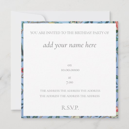 ANNIVERSAIRE INVITATION : WILLIAM MORRIS (Dos)