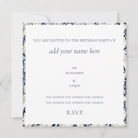 ANNIVERSAIRE INVITATION : WILLIAM MORRIS (Dos)