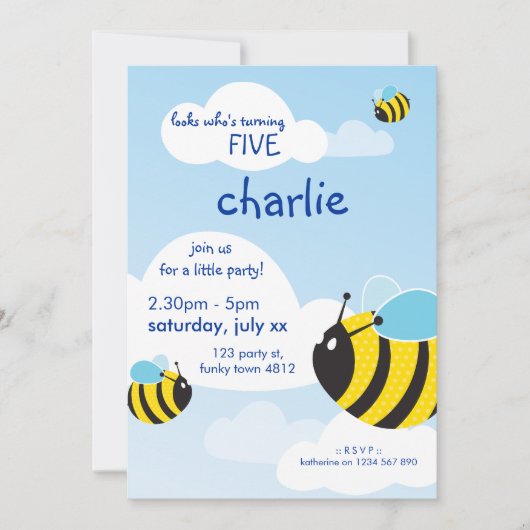 ANNIVERSAIRE INVITATIONS :: abeilles dans le ciel (Devant)