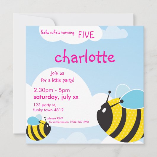 ANNIVERSAIRE INVITATIONS :: abeilles dans le ciel  (Devant)