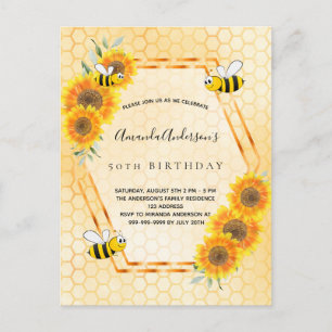 Anniversaire jaune rustique invitation tournesols
