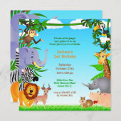 Anniversaire Jungle Animaux Flat Invitation (Devant / Derrière)