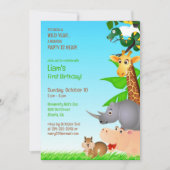 Anniversaire Jungle Animaux Flat Invitation (Devant)