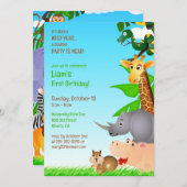 Anniversaire Jungle Animaux Flat Invitation (Devant / Derrière)