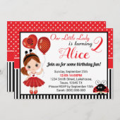 Anniversaire Ladybug Invitation avec la petite fil (Devant / Derrière)