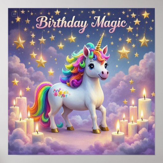 Anniversaire Magie poster Whimsical licorn enfants (Devant)