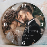 Anniversaire Mariage personnalisé<br><div class="desc">Commémorez vos moments spéciaux avec notre grande horloge à l'anniversaire de Mariage personnalisé,  avec un design moderne avec un script chic. Personnalisez-le avec votre photo de couple préférée pour créer un cadeau d'anniversaire élégant et significatif,  parfait pour célébrer votre jour de mariage ou comme unique Valentine's Day keepsaké!</div>