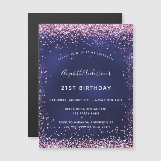 Anniversaire marine bleu rose invitation aimant (Devant / Derrière)