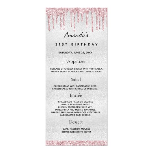 Anniversaire Menu argent bleu rose photo faits amu (Devant)