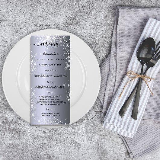 Anniversaire Menu argent métal nom monogramme