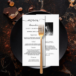 Anniversaire Menu blanc noir photo fun faits simpl