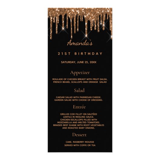 Anniversaire Menu noir or photo parties scintillan (Devant)