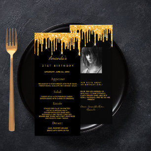 Anniversaire Menu noir or photo parties scintillan