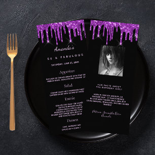 Anniversaire Menu noir violet photo fun faits part