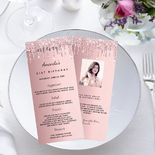 Anniversaire Menu rose pâle parties scintillant ph