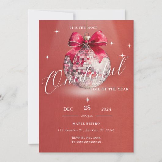 Anniversaire Noël Discoball Invitation (Devant)