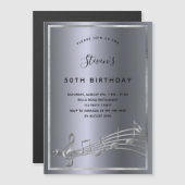 Anniversaire noir argent notes musique invitation (Devant / Derrière)