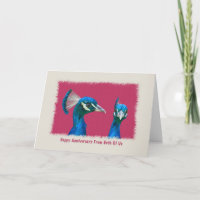 Anniversaire, paire de carte de paons
