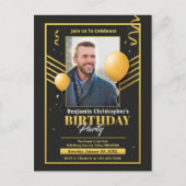 Anniversaire Photo Black Gold Invitation (Devant)
