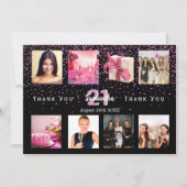Anniversaire photo collage noir carte de remerciem (Devant)