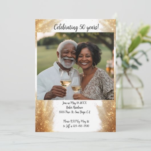 Anniversaire Photo Moderne Invitation Blanc (Debout devant)