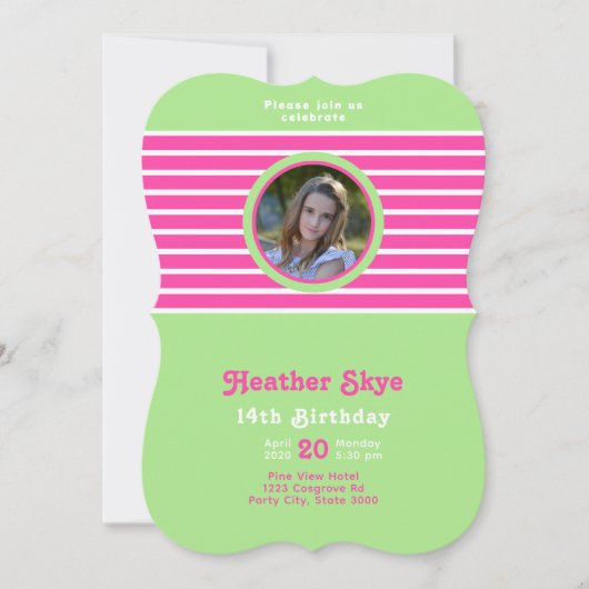 Anniversaire Pink ⎮ Blanc Vert Invitation (Devant)