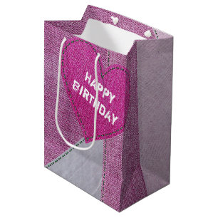 Anniversaire Pink Denim Coeur Moyen Cadeau Sac