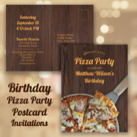 Anniversaire Pizza Party Rustic Wood Carte postale