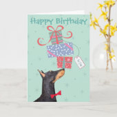 Anniversaire présente la carte Doberman (Fleur jaune)