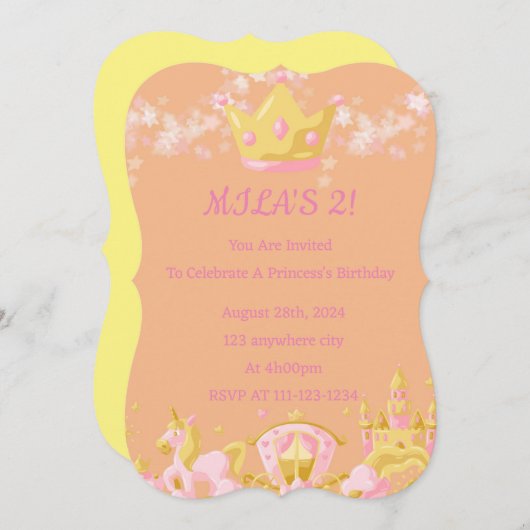 ANNIVERSAIRE PRINCESS INVITATION PEACH COULEUR (Devant / Derrière)