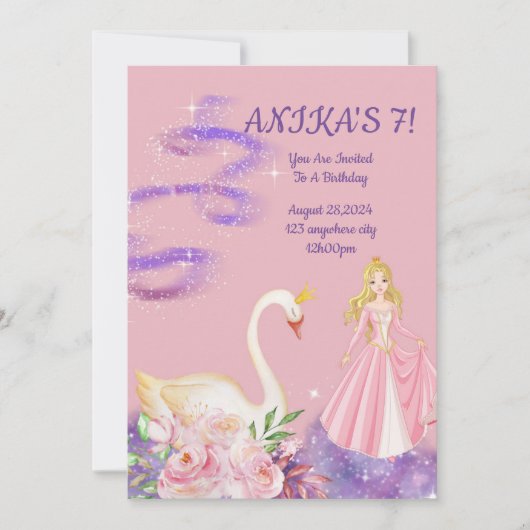 ANNIVERSAIRE PRINCESS INVITATION PEACH COULEUR (Devant)