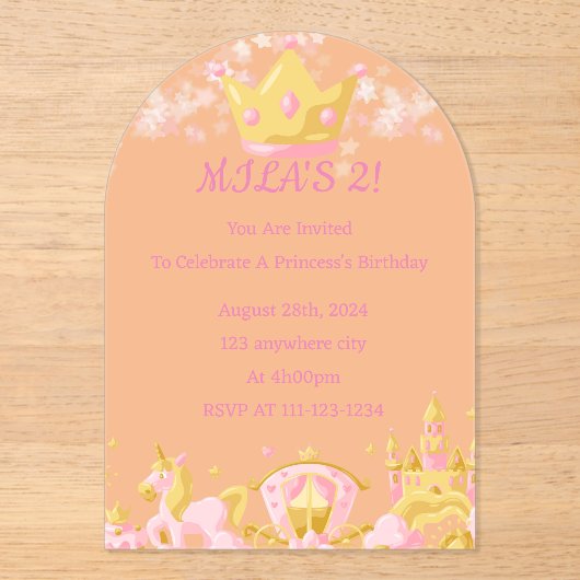 ANNIVERSAIRE PRINCESS INVITATION PEACH COULEUR (Recto)