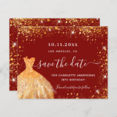 Anniversaire robe rouge or enregistrer la carte da (Devant / Derrière)