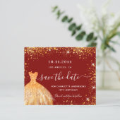 Anniversaire robe rouge or enregistrer la carte da (Debout devant)